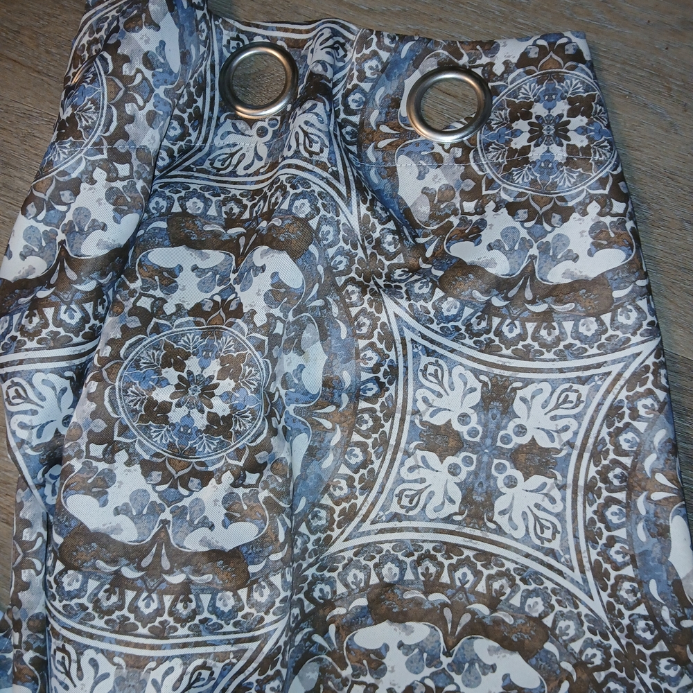 Blue and Brown Patterned Curtain with Grommets 3 84 Length Curtains Beautiful!!